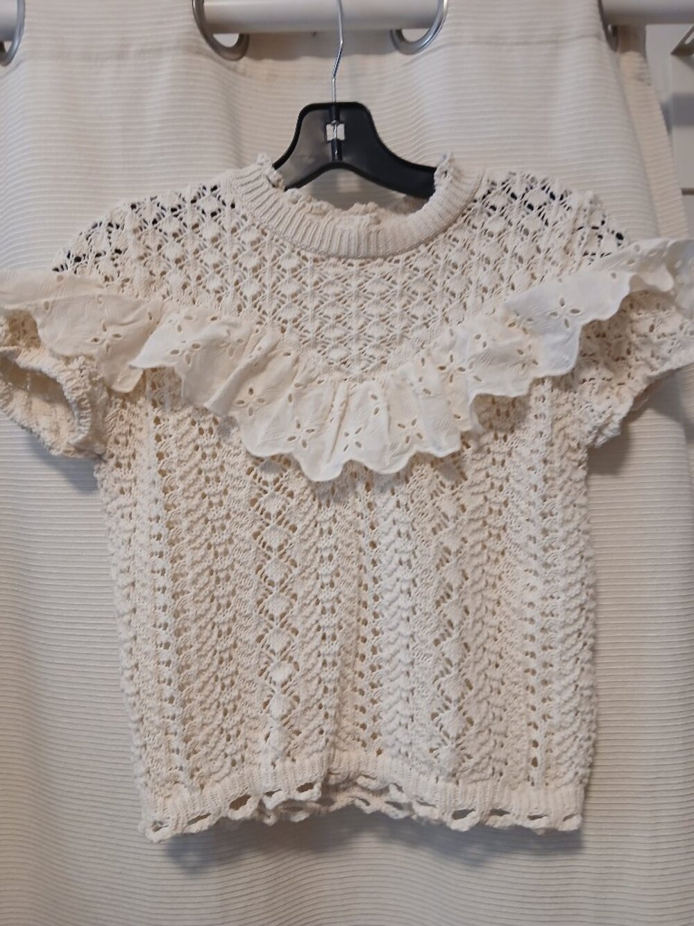 Zara Cream Eyelet Ruffle Top